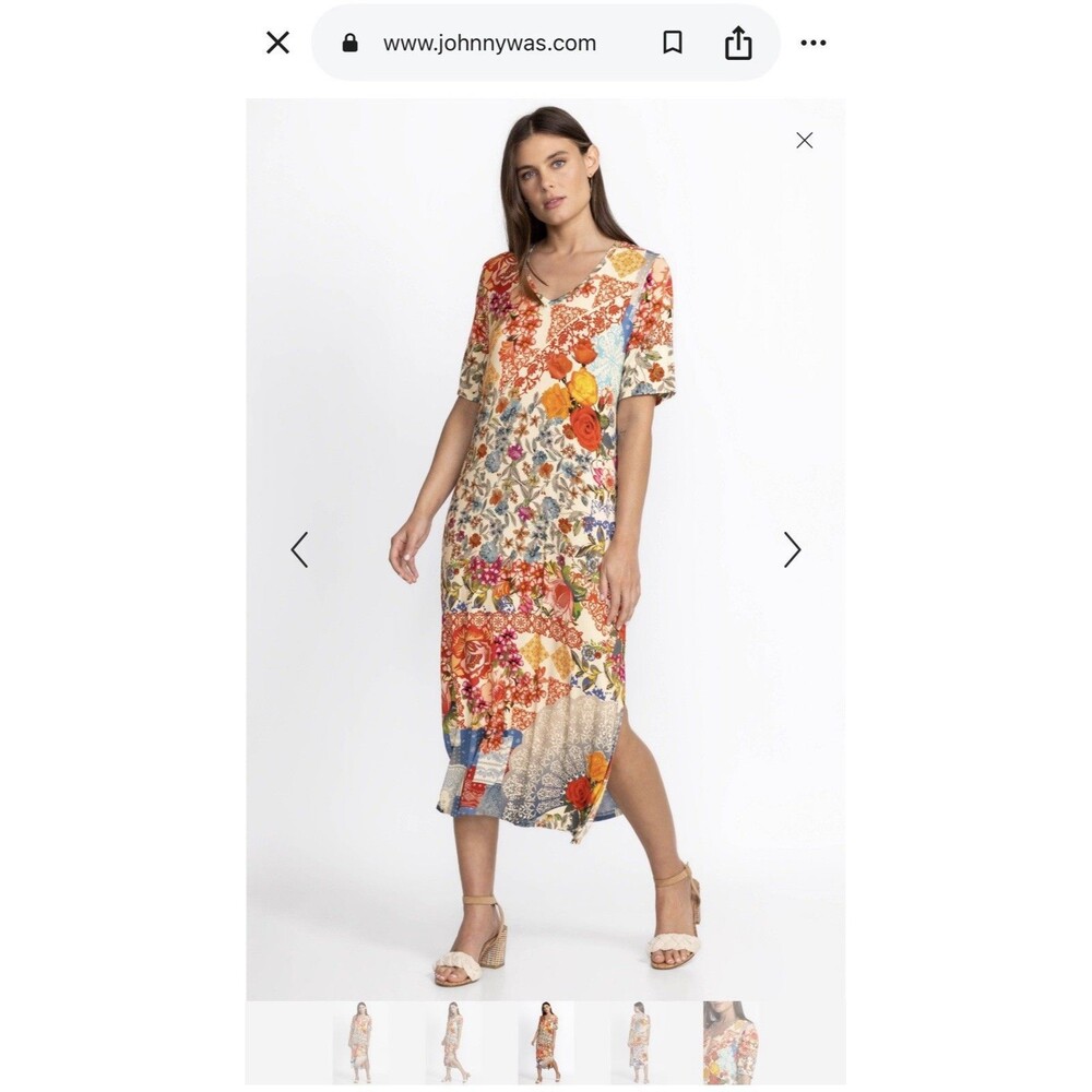 Johnny Was Tango Floral Bamboo Knit Jersey Maxi T Shirt Dress Women 2XL Boho
